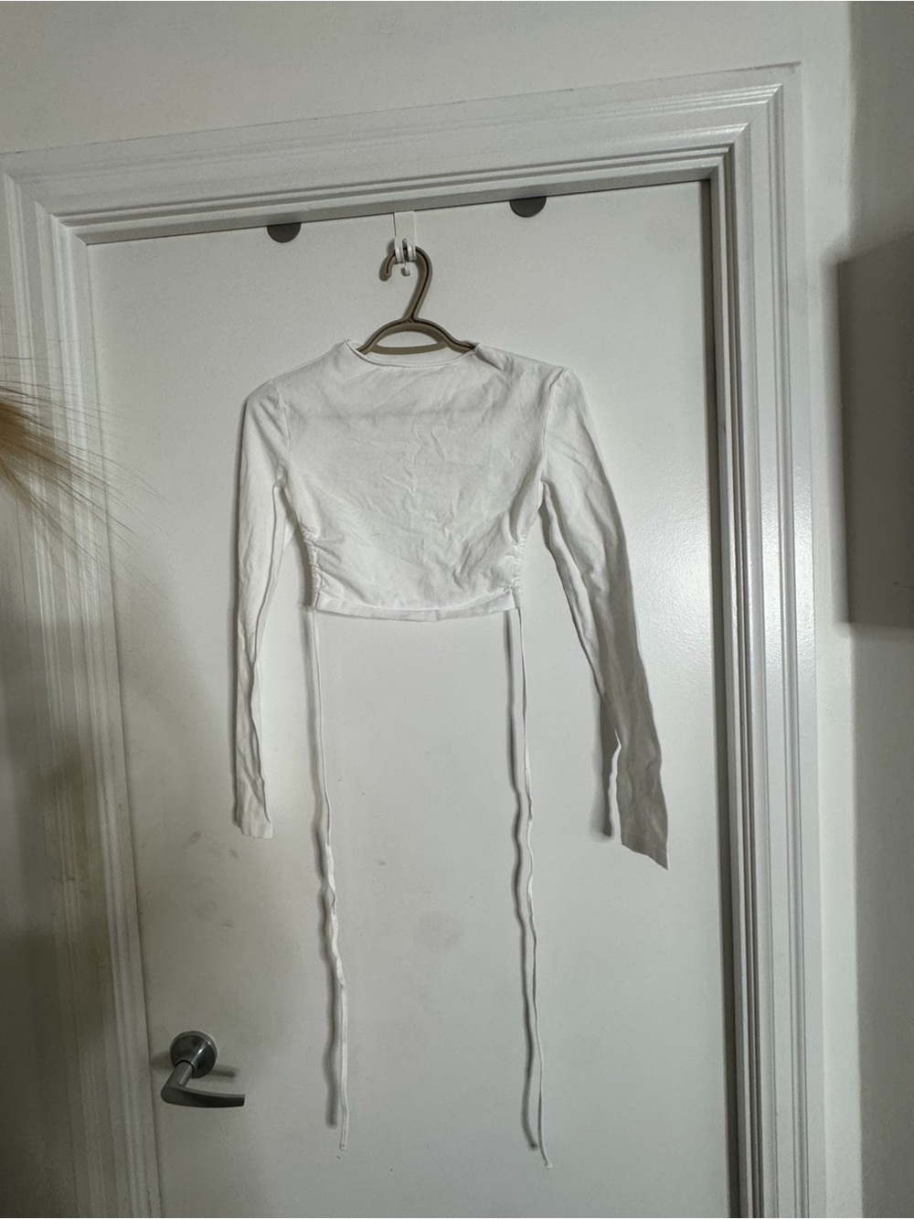 Women's White Long-Sleeve Crop Dress with Ties